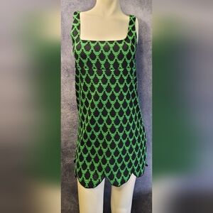 Zara Women’s Small Sleeveless Square Neck Mini Dress Black Green Textured